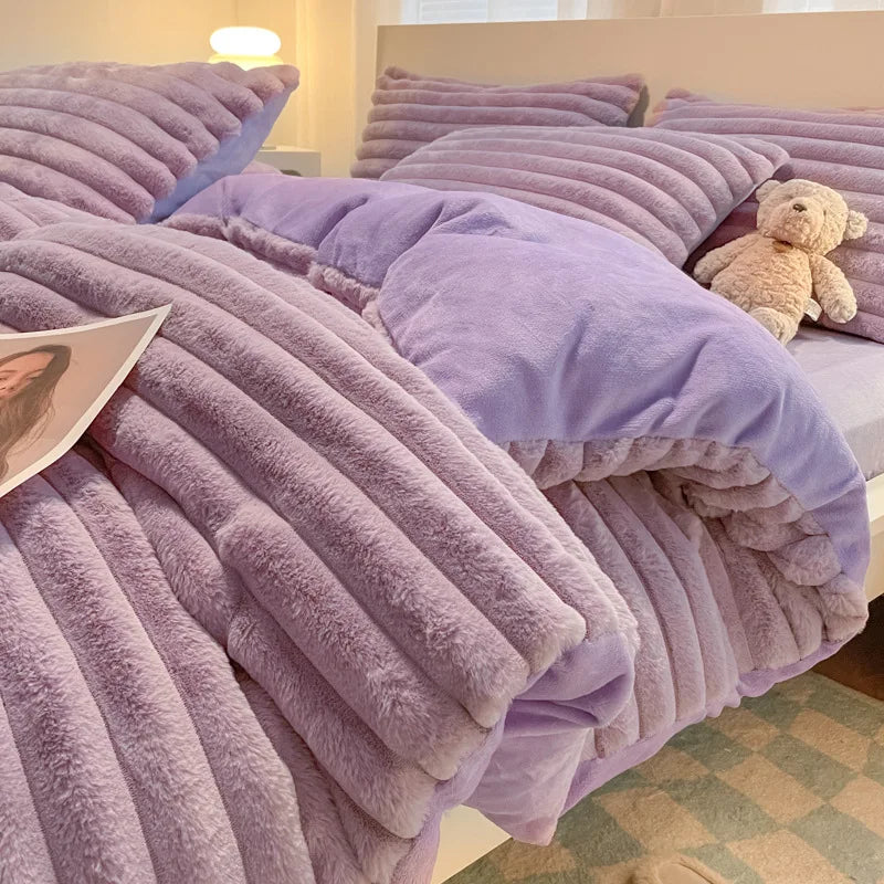 Winter Thick Warm Duvet Cover Set Coral Velvet Luxury Bedding Sets