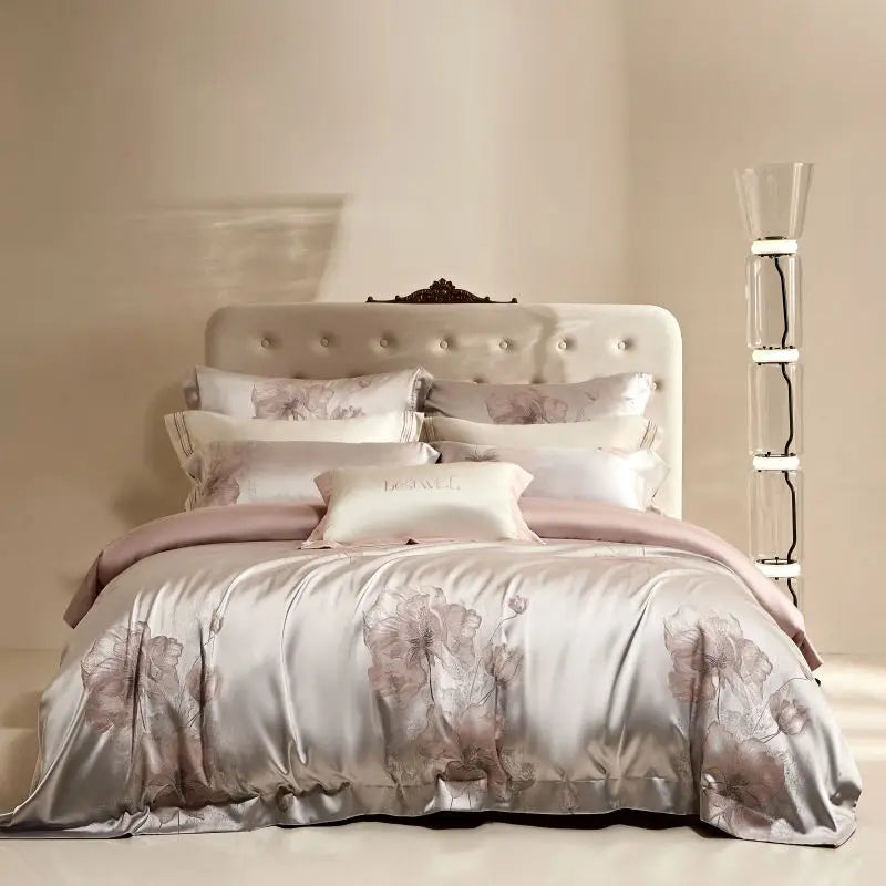 Flower Jacquard Color Blocking Luxury Bedding Set
