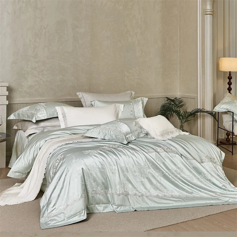 1000TC Egyptian Cotton Soft Silky Satin Jacquard Embroidery Luxury Bedding Set
