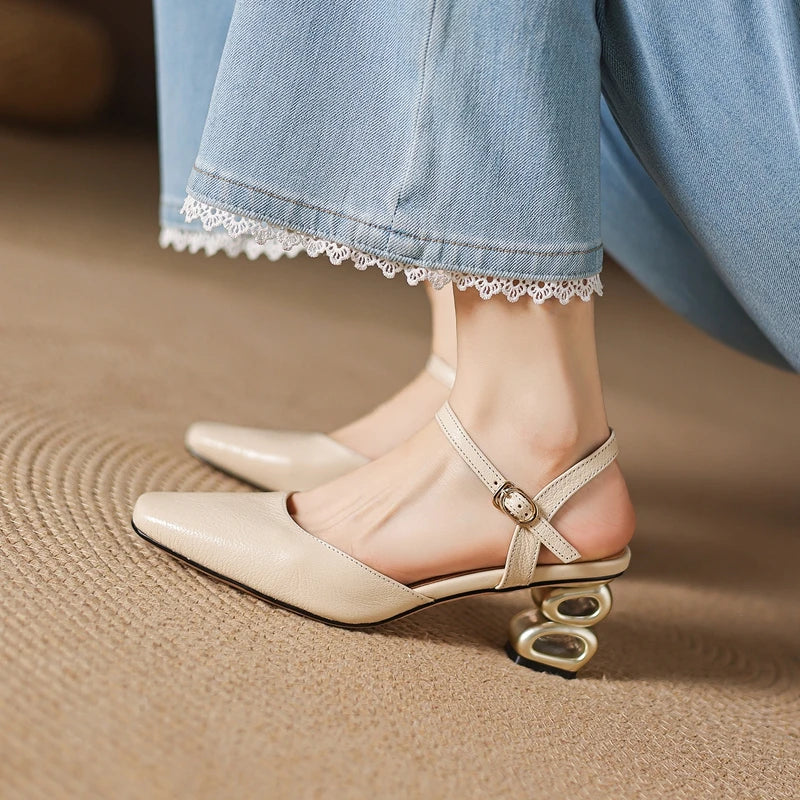 Sheepskin Round Toe High Heels