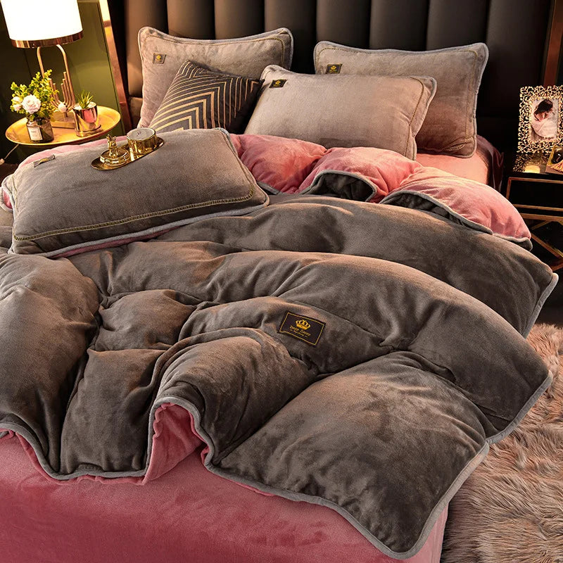 Winter Thicken Warm Velvet Duvet Cover Set Flannel Bedding Set
