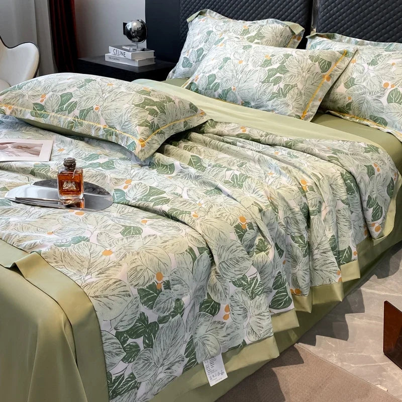 Summer Printed Quilt Set with Pillowcase Washed Cotton Bedding Set