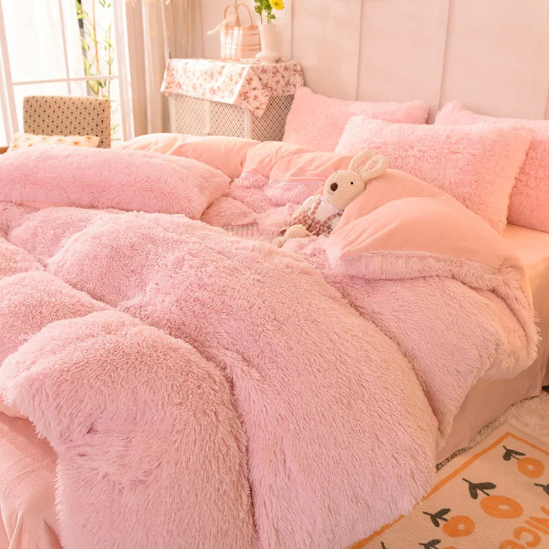 Thickened mink 4 pieces princess Bedding Set