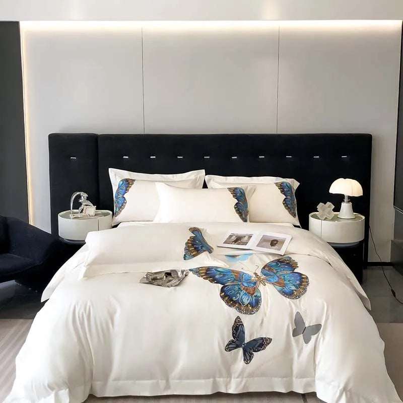 1000TC Egyptian Cotton Butterfly Embroidery Luxury Bedding Set