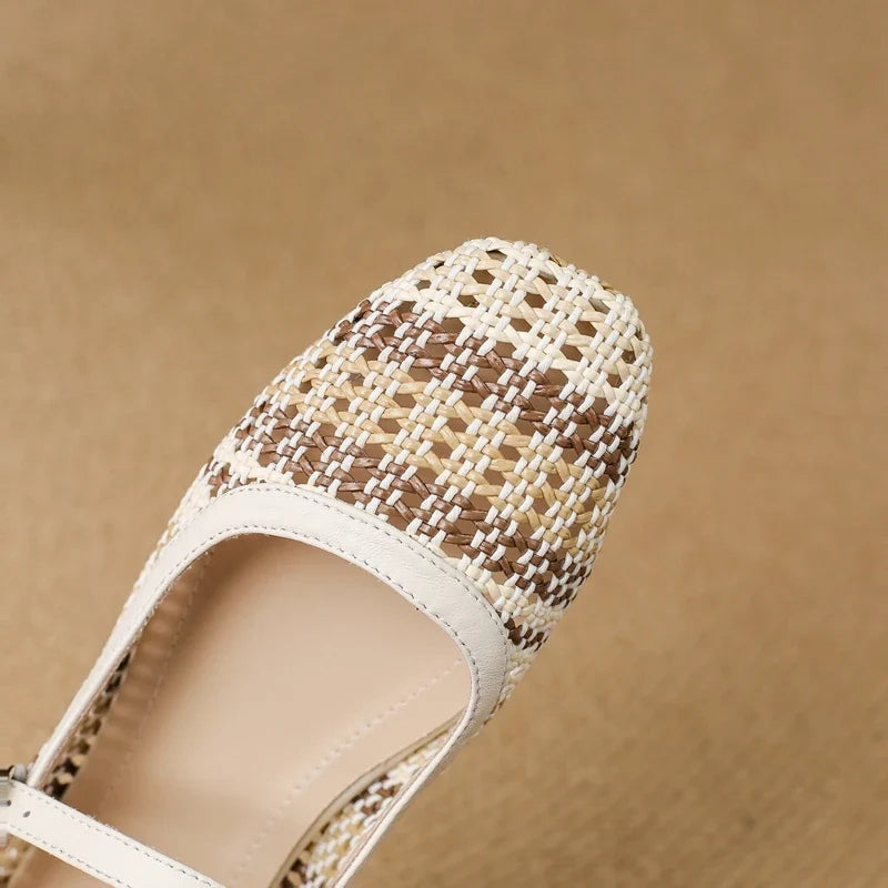 sheepskin woven low Heel