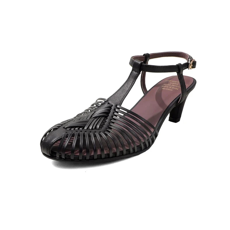 leather cowhide woven high Heels