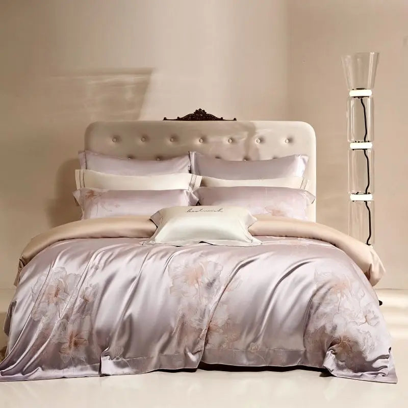 Flower Jacquard Color Blocking Luxury Bedding Set