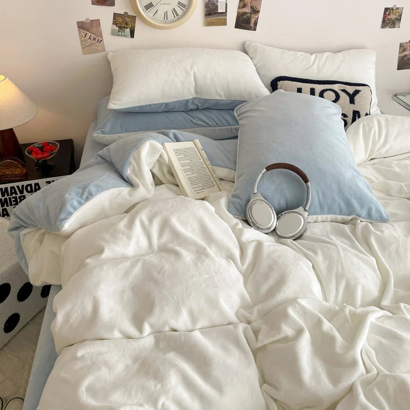 Winter Warm Milk Velvet Duvet Cover Set Queen Bedding Set