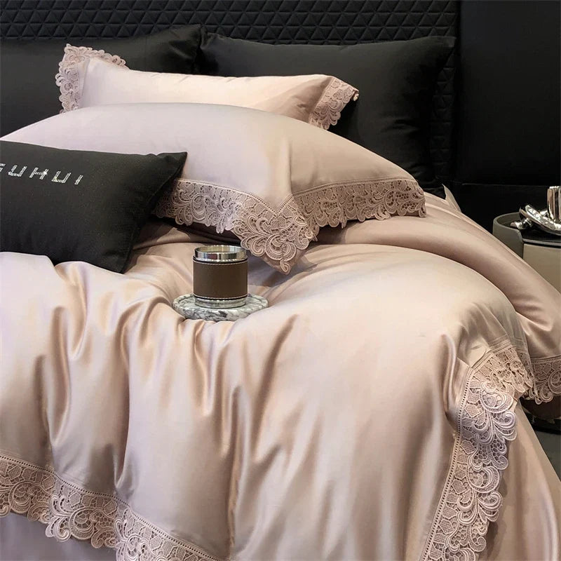 1000TC Lyocell Cotton Brushed Autumn Winter Luxury Lace Wide Edge Bedding Set