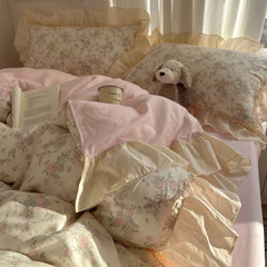 100% Cotton Korean Princess Style Floral Ruffles Bedding Set