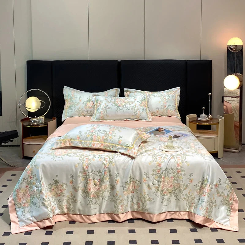 Summer Printed Quilt Set with Pillowcase Washed Cotton Bedding Set