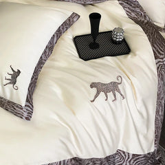 Premium 1000TC Egyptian Cotton Leopard Embroidery Luxury Bedding Set