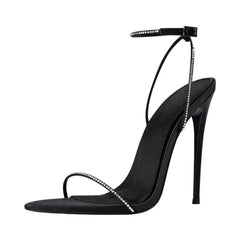 black Satin Crystal Belt buckle Banquet Shoes
