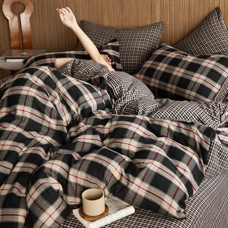 Ins Duvet Cover Set Green Strip Twin Queen Size Girls Boys Flat Sheet Pillowcase No Filler Fashion Home Hotel Bedding Set