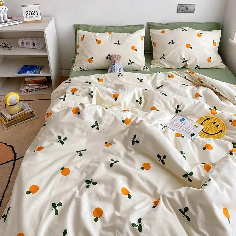 Floral Korean Style Duvet Cover Set No Filler Pillowcase Flat Sheet Twin Queen Size Boys Grils Romantic Bedding Kit