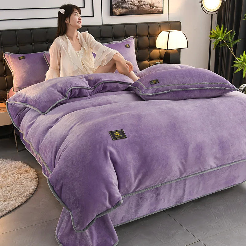 Winter Thicken Warm Velvet Duvet Cover Set Flannel Bedding Set