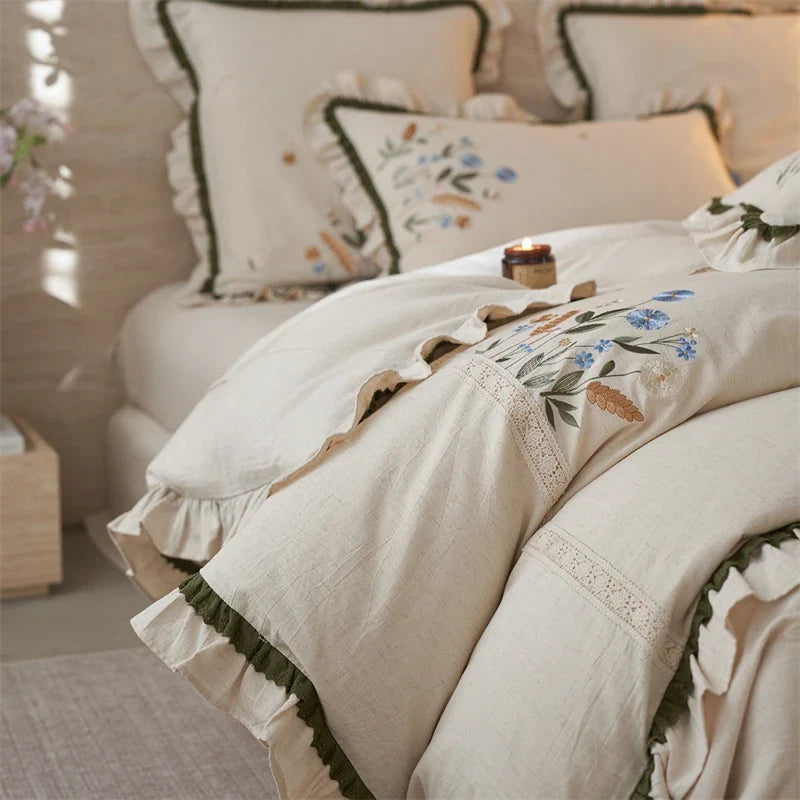 Cotton Linen Blend 4Pcs Bedding Set
