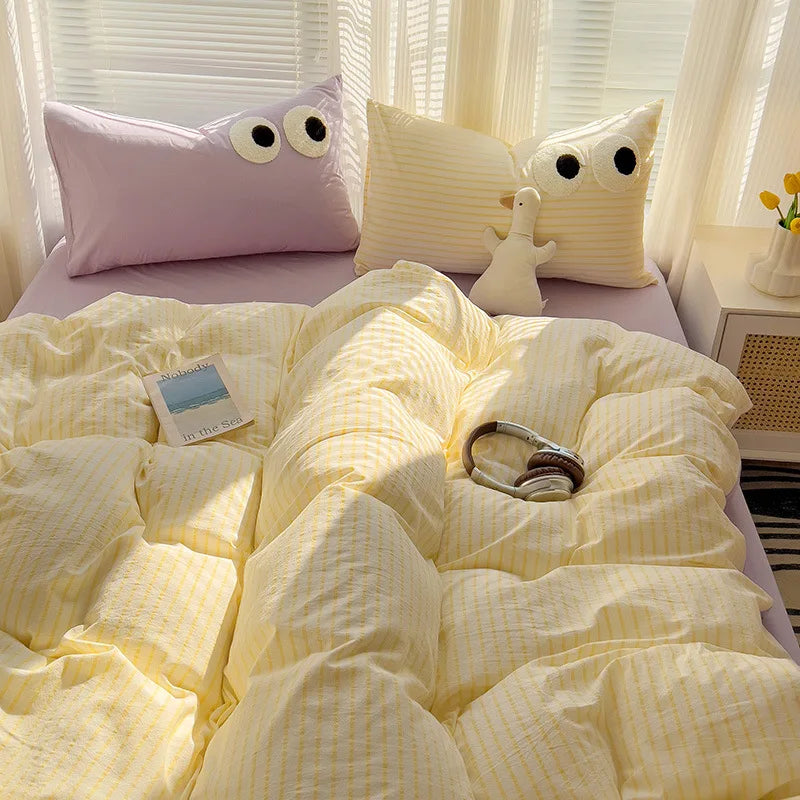 Japanese Plaid 3/4PCS Duvet Cover Set All Seasons Bedding Set