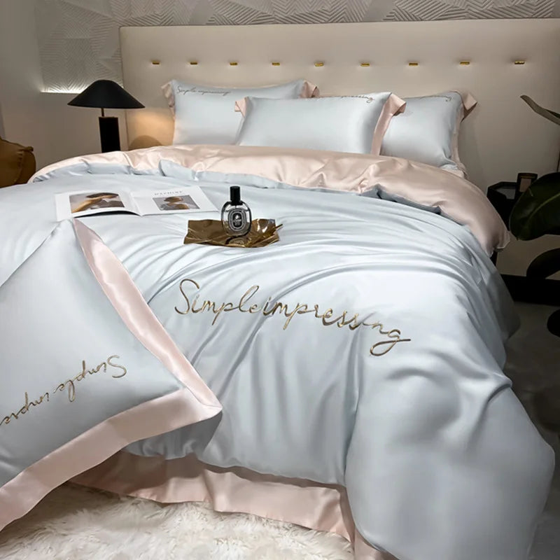 Class A 100% Lyocell Four Piece Set Ice Cold Feeling Silk Duvet Cover Smooth Bedding for Bedroom