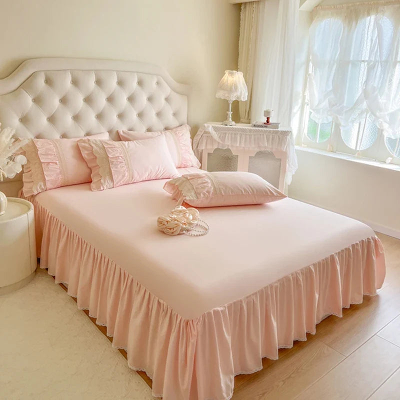 Pink Korean Princess Wedding 100% Cotton Bedding Set
