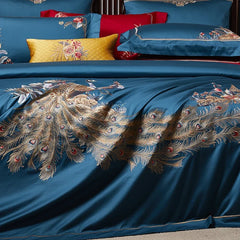 1400TC Egyptian Cotton Luxury Chinese Style Peacock Embroidery Bedding Set