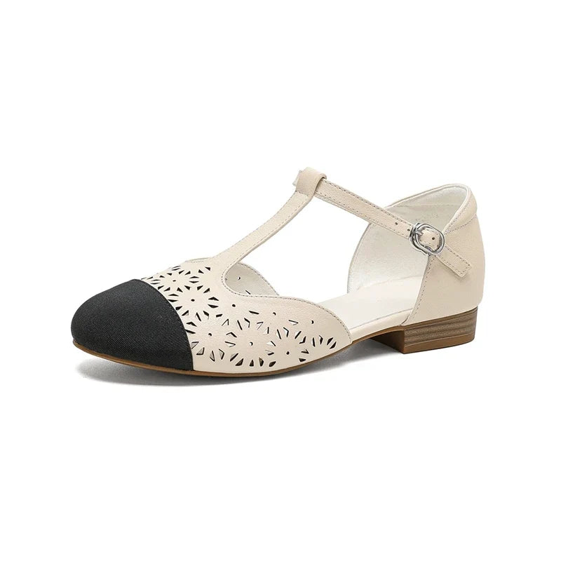 leather cowhide low Heel