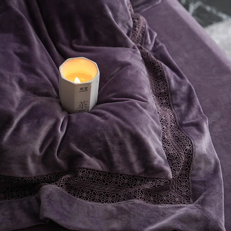4Pcs Winter Thickened Milk Velvet Luxury Purple Bedding Set
