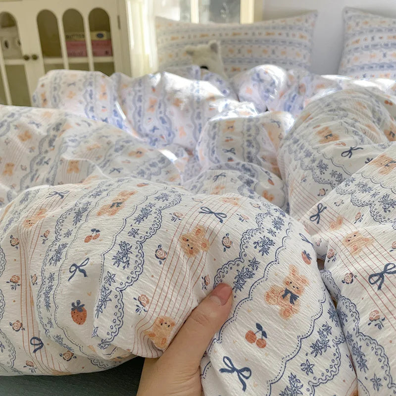 3/4Pcs Set Floral And Polka Dot Print Styles Duvet Cover Bed Sheet Pillowcase Full-Size Bedspread Set 1.5-Sleeper Bedding Set