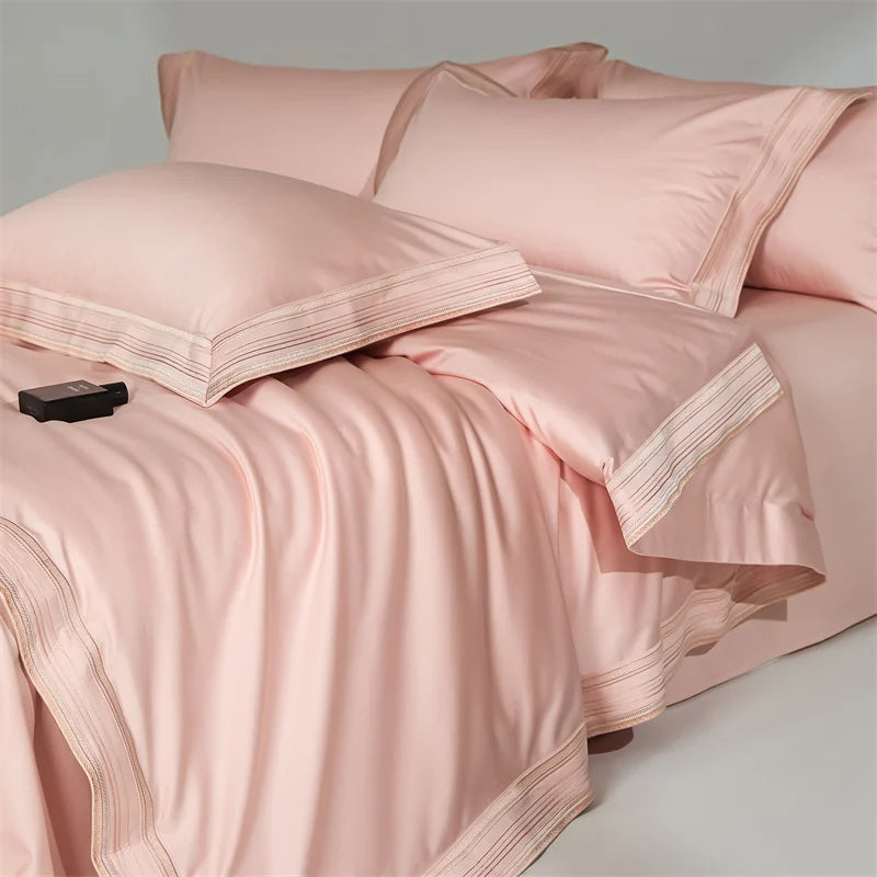 1000TC Egyptian Cotton Luxury Embroidery Solid Color Hotel Style 4Pcs Bedding Set