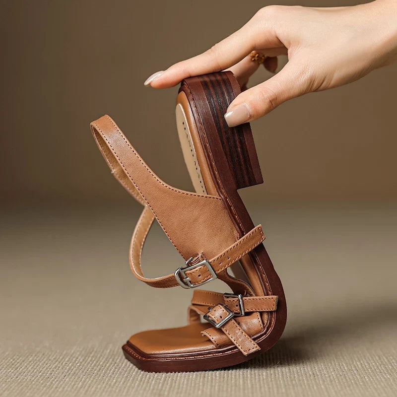 leather cowhide thick Heel