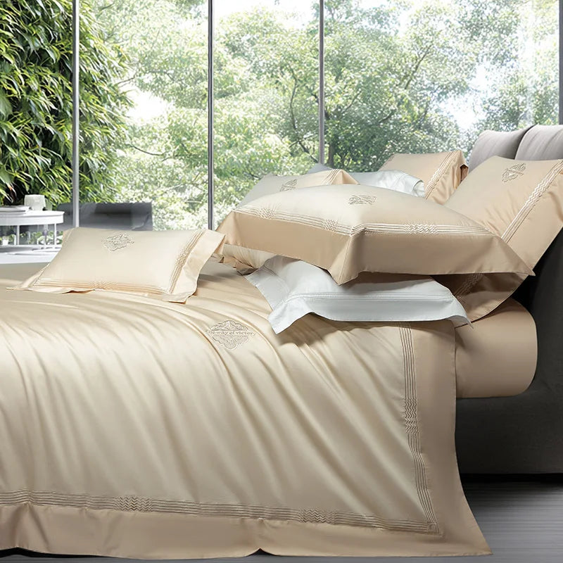 Luxury Embroidery Solid Color Bedding Set