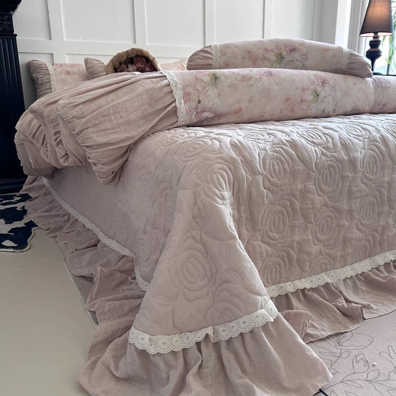 Flowers Prints Pleated Ruffles Princess Bedding Set