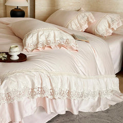 600TC Egyptian Cotton Romantic Lace Ruffles Princess Bedding Set