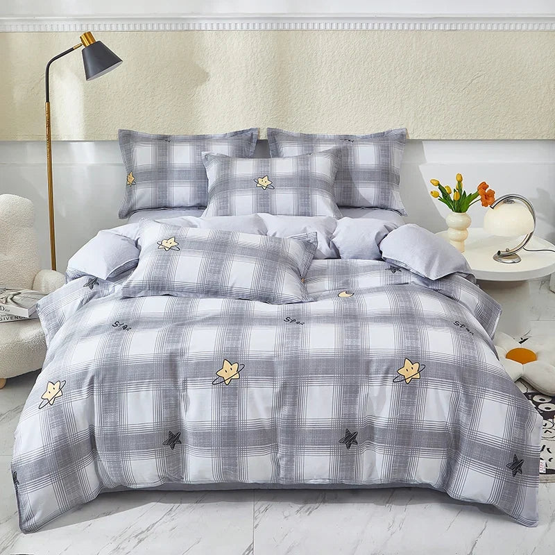 Nordic All Cotton plaid comforter cover for double bed 100% Pure Cotton Quilt cover 1pcs soft Simple Duvet cover King Queen Size