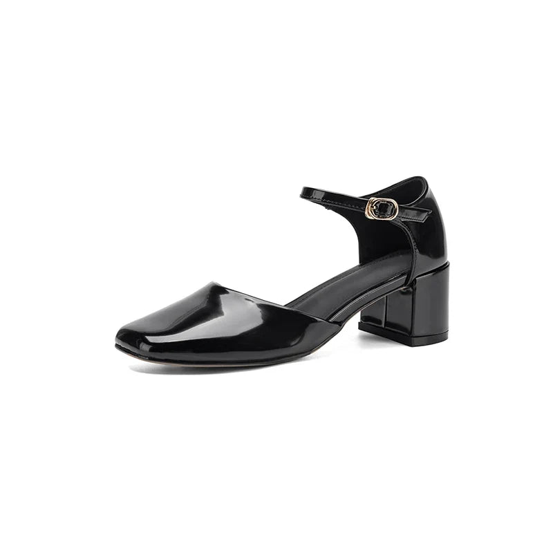 leather cowhide round toe thick Heel