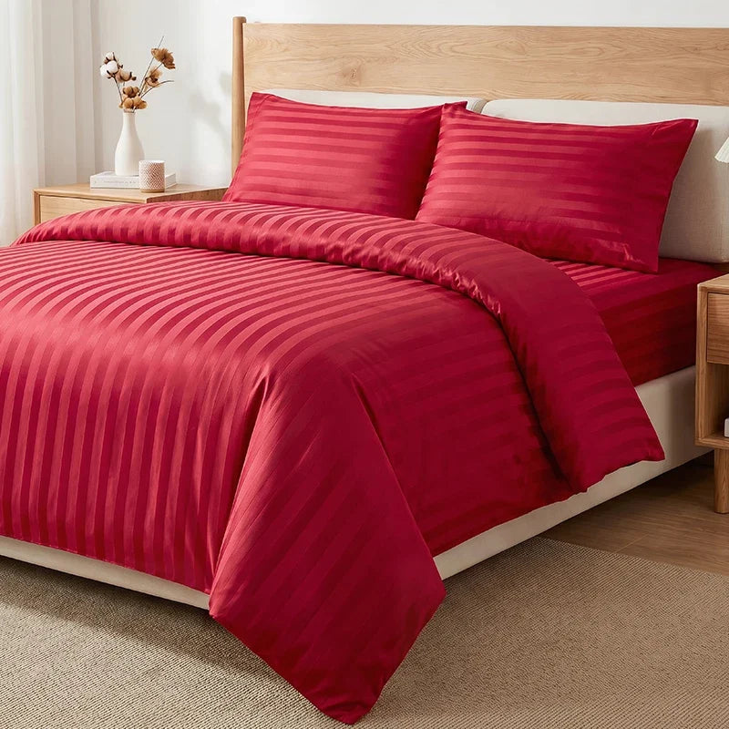 Luxury Black Satin Striped Duvet Cover Set, Silky Jacquard Vertical Stripe Bedding with Duvet Cover and Pillow Cases 2/3Pcs