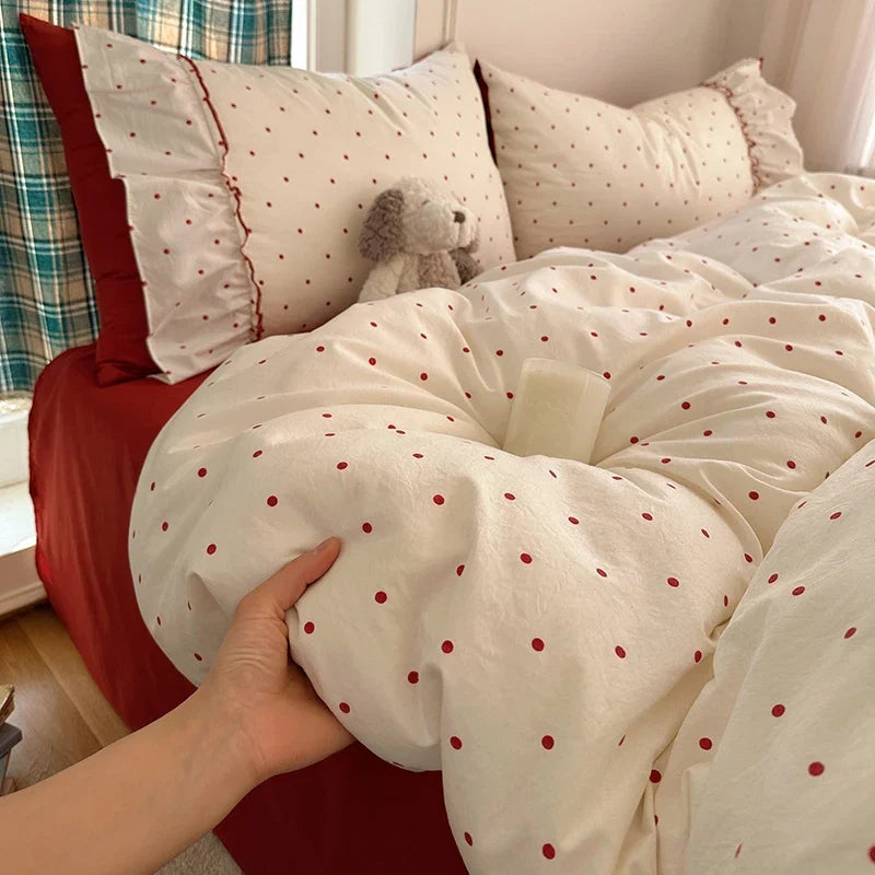 3/4Pcs Korean Princess Style Bow Ruffles Bedding Set