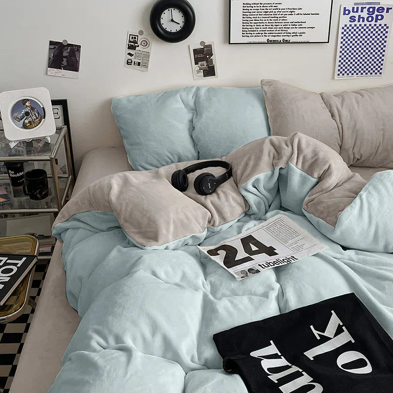 Winter Warm Milk Velvet Duvet Cover Set Queen Bedding Set