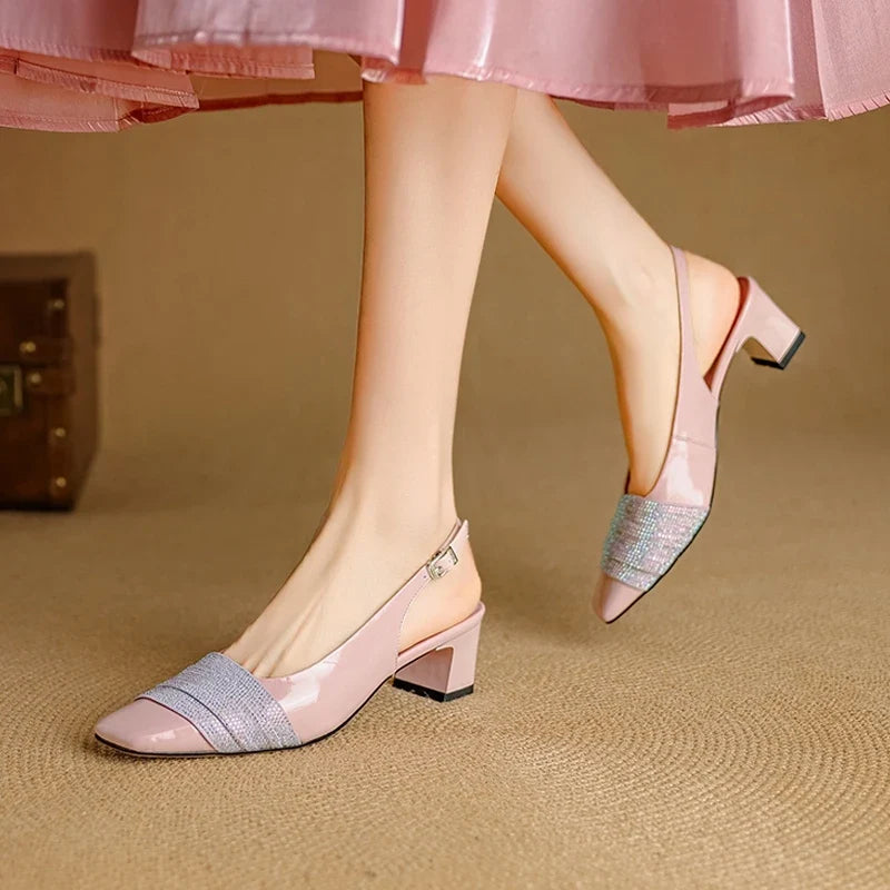 and Sheepskin Rhinestone High-Heeled Shoes