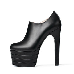 Orange Cowhide Round Toe Platform Pumps