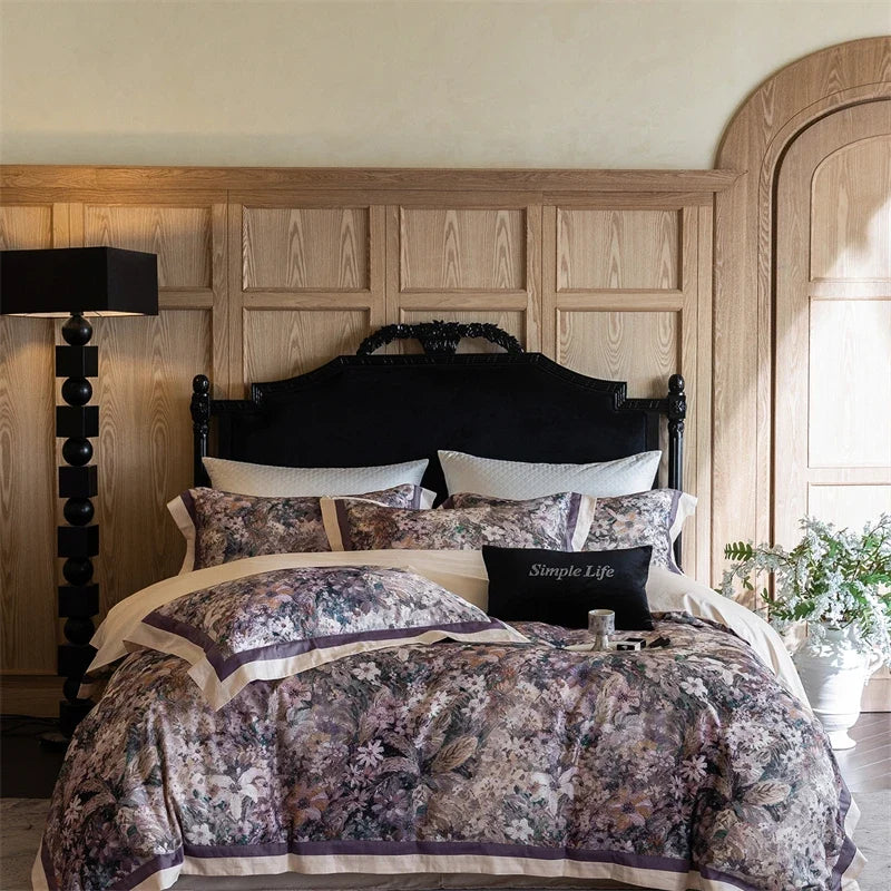 Premium 1000TC Egyptian Cotton Flowers Prints Oil Painting Style Bedding Set