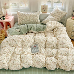 Japanese Style Floral Printed Queen Quilt Cover Set 3/4 Pcs Soft Cotton Bedding Set