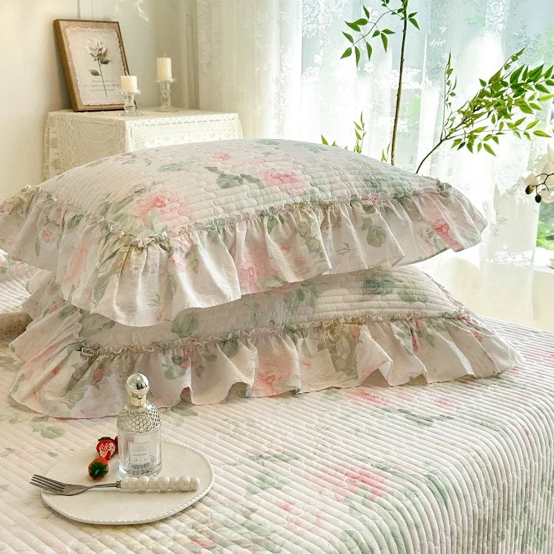 4/6Pcs Pure Cotton French Flowers Prints Ruffles Princess Bedding Set