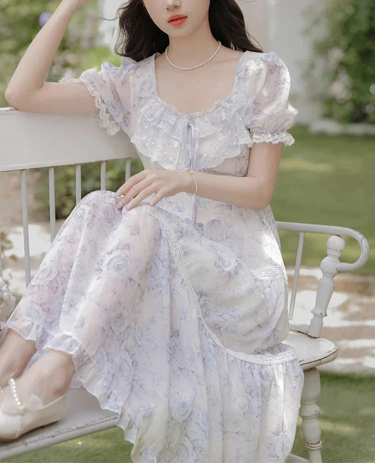 Lily-Blue Rose Cottagecore Princess Dress