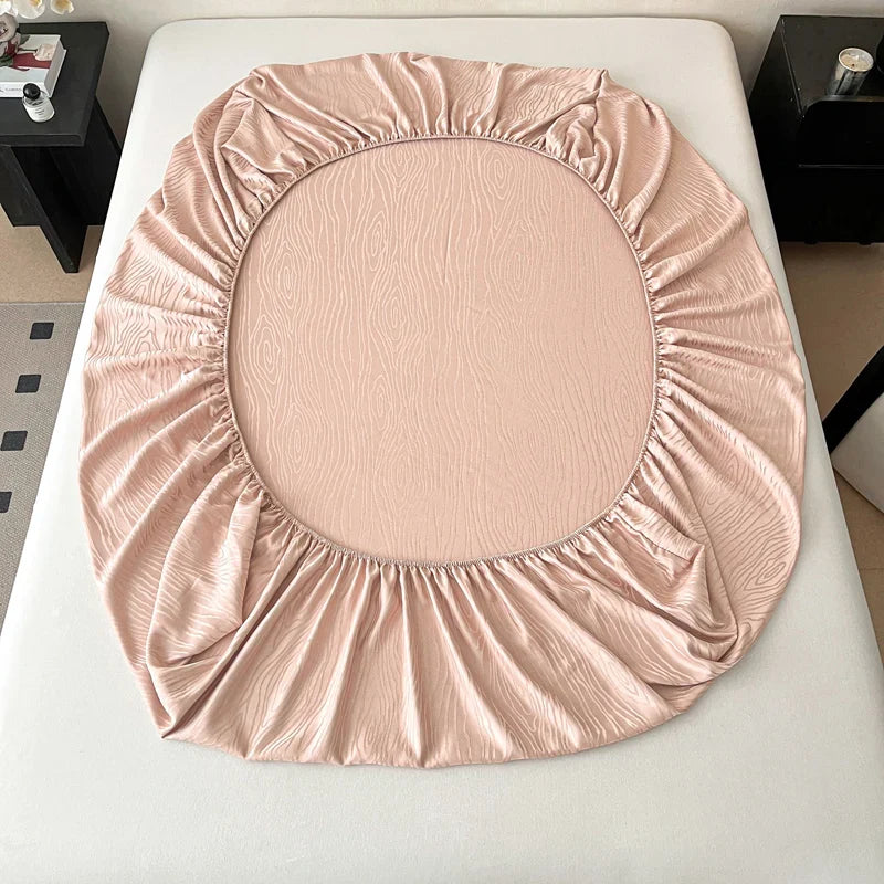 Fashion Ripple Jacquard Fitted Sheet Comfortable Skin Friendly Non Slip Mattress Cover with Deep Pocket Single Double Bedsheets
