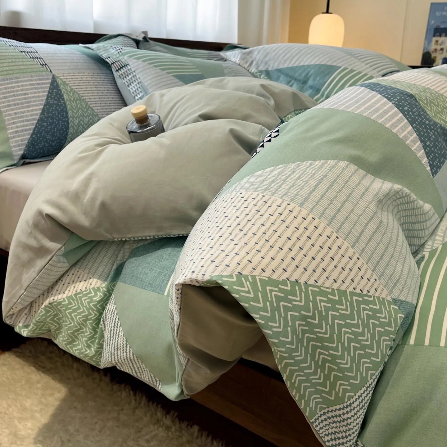 Thickened 4Pcs Bed Set Pure Cotton Long Staple Cotton Soft Bed Sheet Fitted Sheet Duvet Cover
