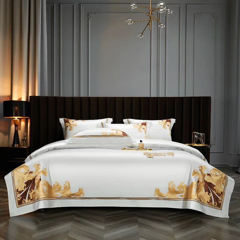 Grey European Luxury Gold Embroidery Bedding Set