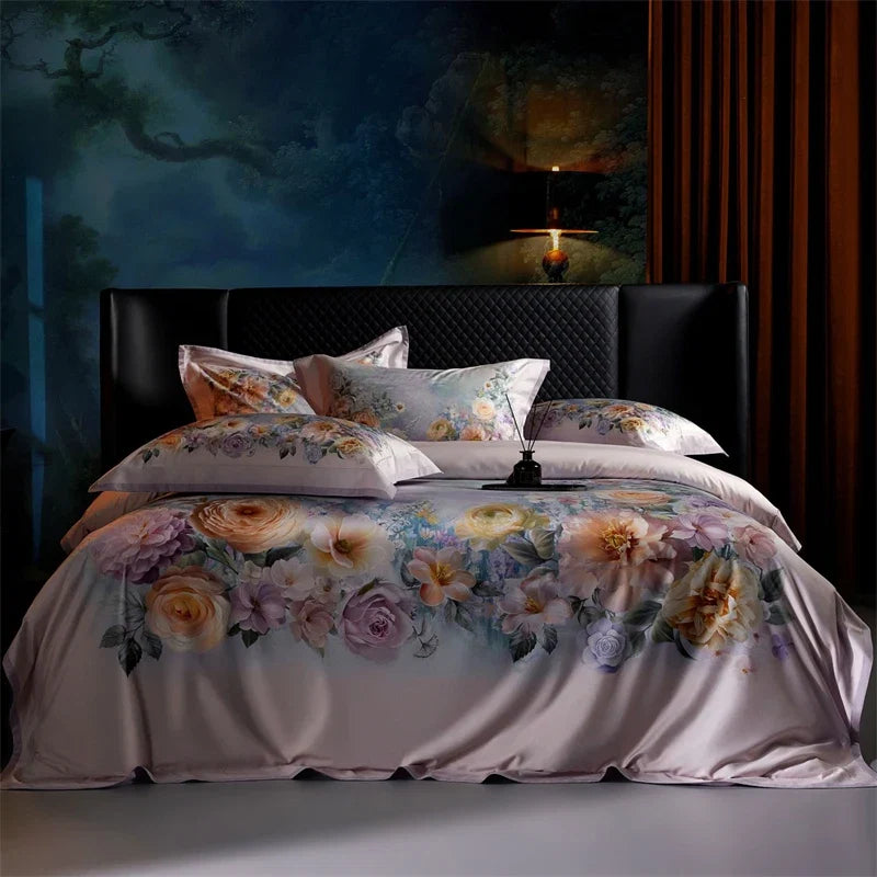 1000TC Egyptian Cotton Flowers Digital Printing Luxury Bedding Set