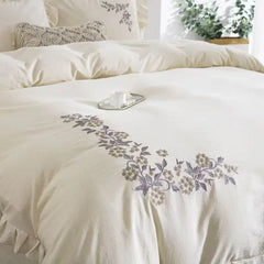 75% Cotton And 25% Linen Elegant Embroidery Ruffles Princess Luxury Bedding Set