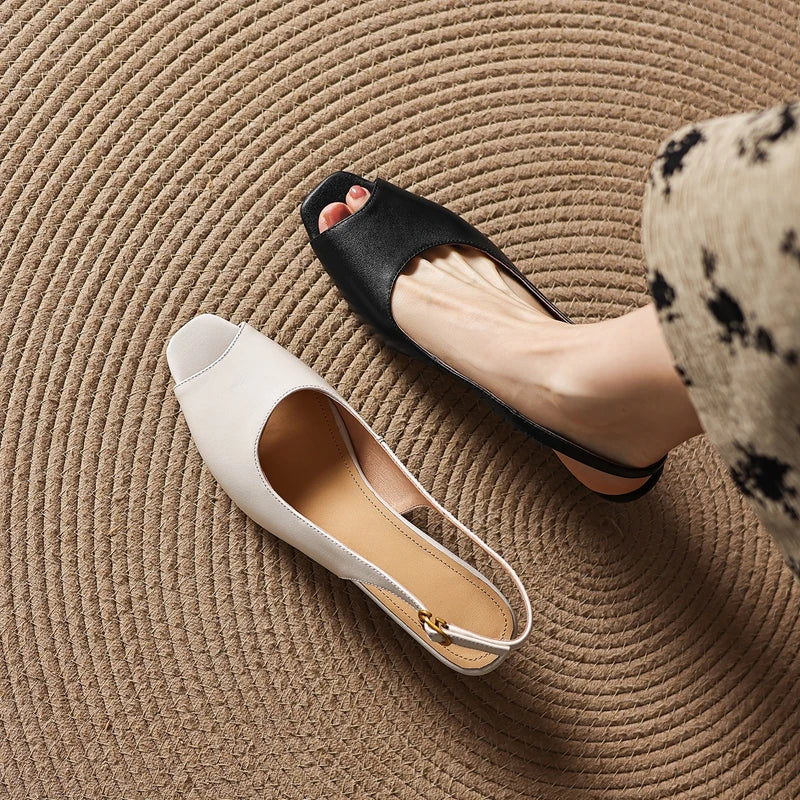 Sheepskin Square Toe Exposed Toe Middle Heel
